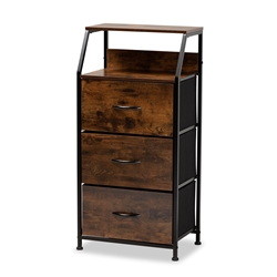 Baxton Studio Jacop Modern Industrial Walnut Brown Finished Wood and Black Metal 3-Drawer Storage Cabinet Affordable modern furniture in Chicago, classic living room furniture, modern storage cabinet, cheap storage cabinet